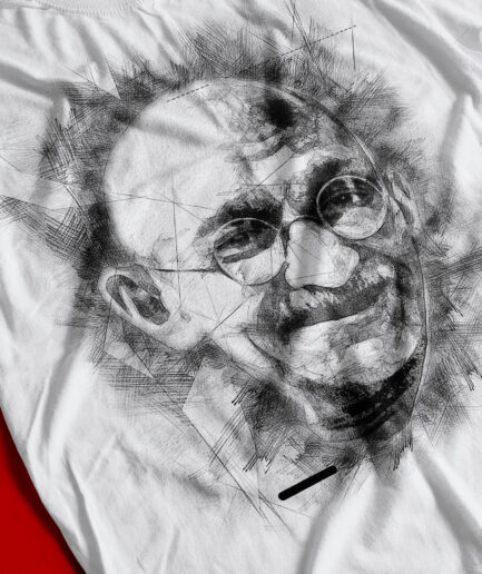 Mahatma Gandhi T-Shirt Pencil Sketch Portrait Art Tee Close-up