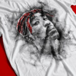 Tupac Shakur T-Shirt 2Pac Makaveli Pencil Sketch Portrait Art Tee Close-up